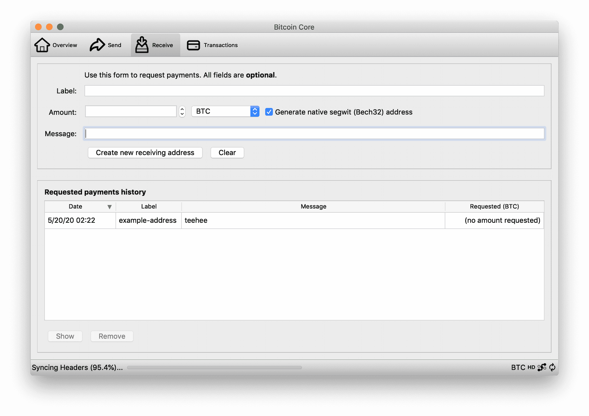 Bitcoin Core screenshot